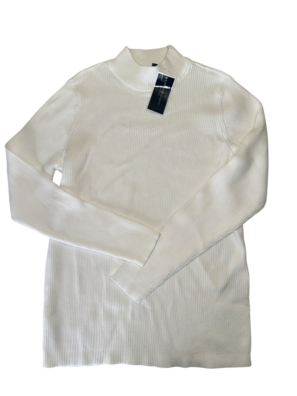 Karen Scott White Ribbed Mock Neck Long Sleeve Top